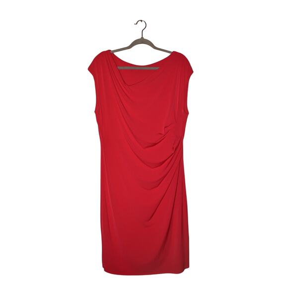 ELIE TAHARI $378 Red Drape Front Jersey Stretch Sheath Dress Large - Picture 1 of 4